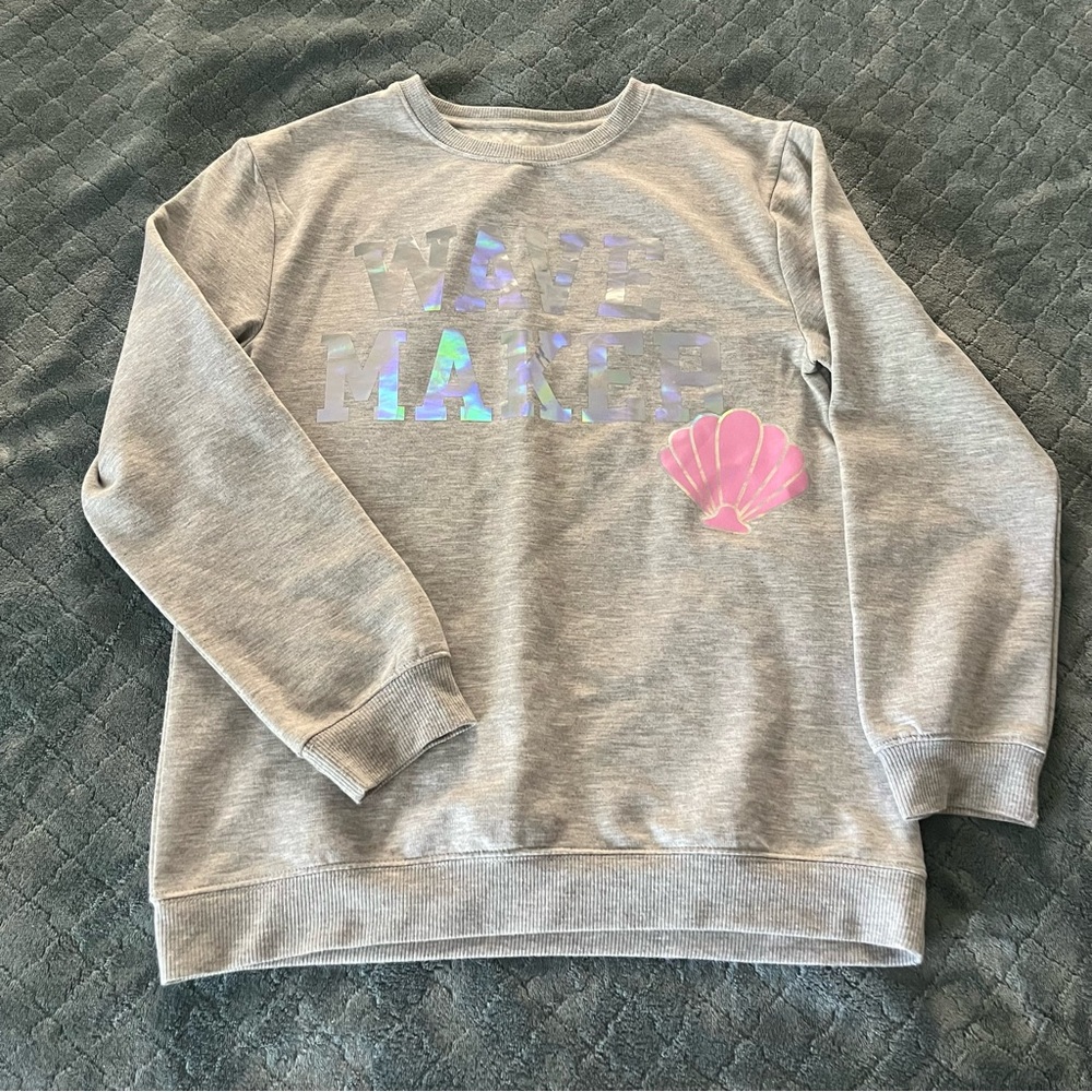 Disney Little Mermaid Wave Maker Gray Holographic Sweatshirt Girls 14/16